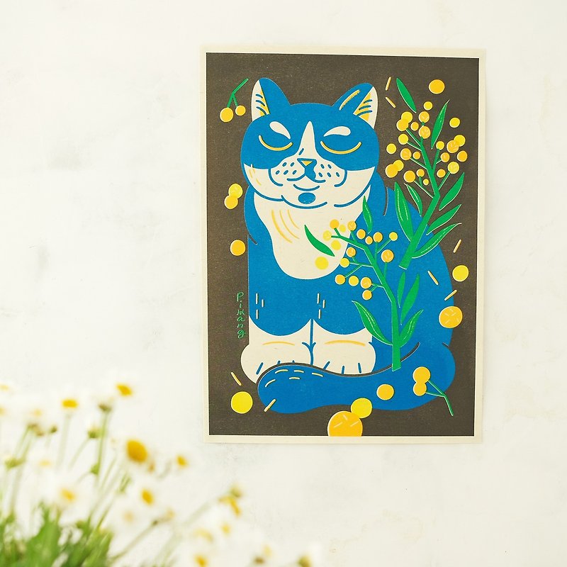 猫と花 ポスター/丹治ゴールド/A4 - ポスター・絵 - 紙 ブラック