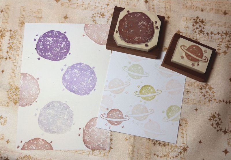 | 展示作品 | 大星球 小星球 手刻印章 橡皮章 - 印章/印台 - 木頭 藍色