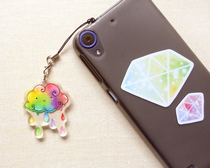 Rainbow Cloud Droplet Keyring / Charm / Dust Plug - Keychains - Acrylic Multicolor