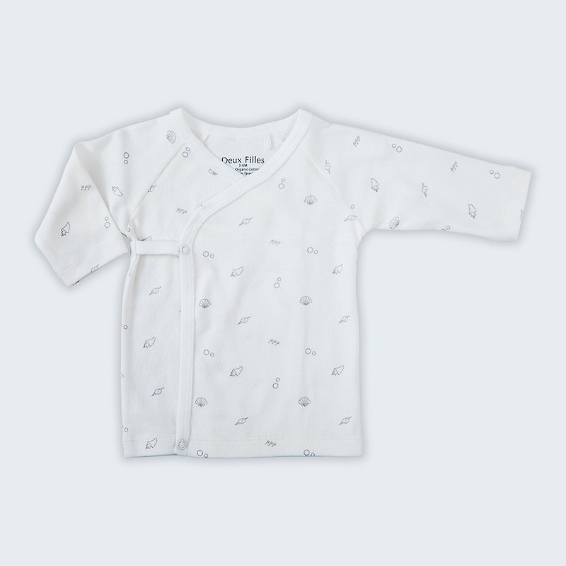 [Deux Filles Organic Cotton] Baby Side Open Belly (Gray Print) - ชุดทั้งตัว - ผ้าฝ้าย/ผ้าลินิน สีเทา
