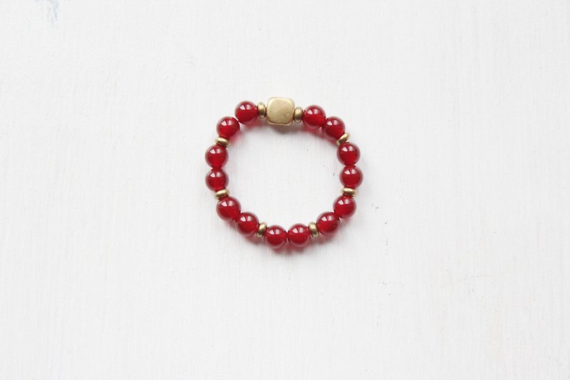 Agate紅瑪瑙經典天然石彈性戒指 - 戒指 - 寶石 紅色