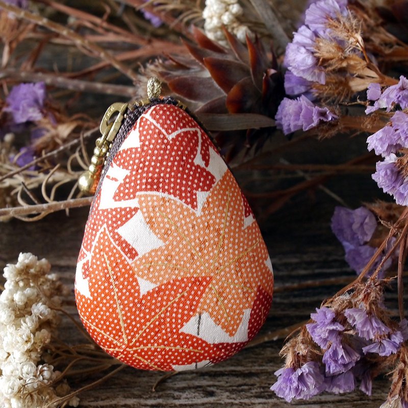 きものマカロンケース　しずく型 - 零錢包/小錢包 - 棉．麻 橘色