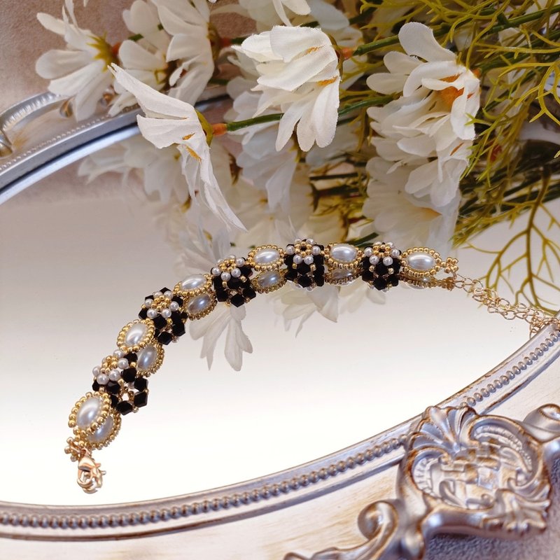 Black Gold Party Beads Flower Crystal Beads Rice Beads Bracelet Jewelry Accessories - สร้อยข้อมือ - วัสดุอื่นๆ สีดำ