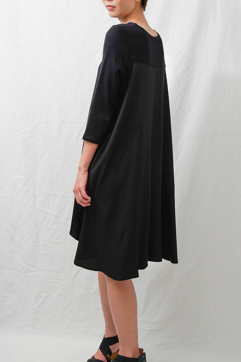 Splicing design. Black silk cotton dress. Spring and Summer | Ysanne - ชุดเดรส - ผ้าฝ้าย/ผ้าลินิน สีดำ