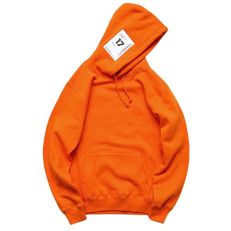 Fleece Thick Casual Orange Loose Hooded Sweatshirt - เสื้อฮู้ด - วัสดุอื่นๆ สีส้ม