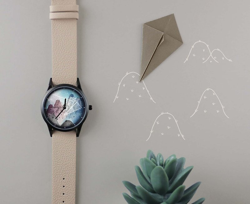 【Illustration Watch】-Origami kite - Men's & Unisex Watches - Other Metals Khaki