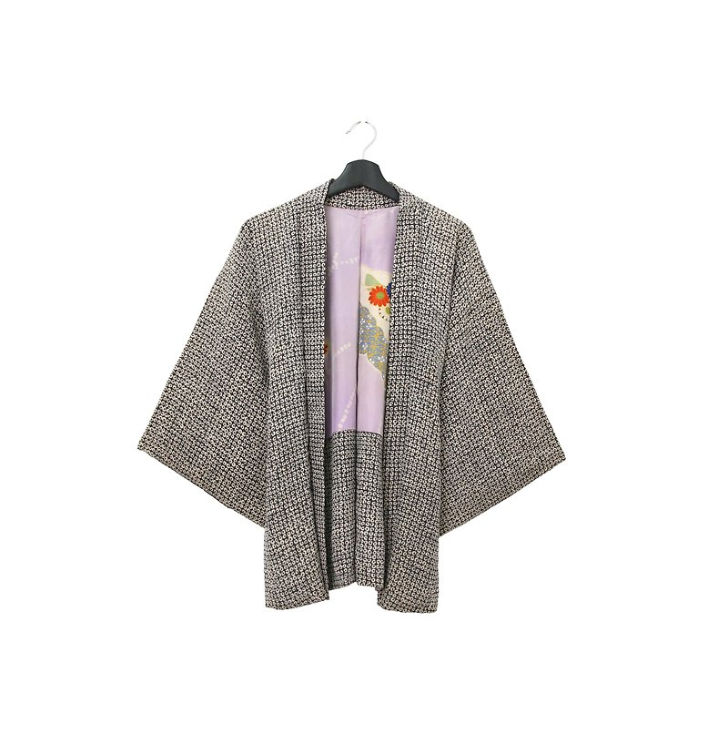 Back to Green-Japan brings back the full version of Haori's C-shaped totem on a dark green background/vintage kimono - Women's Casual & Functional Jackets - Silk 