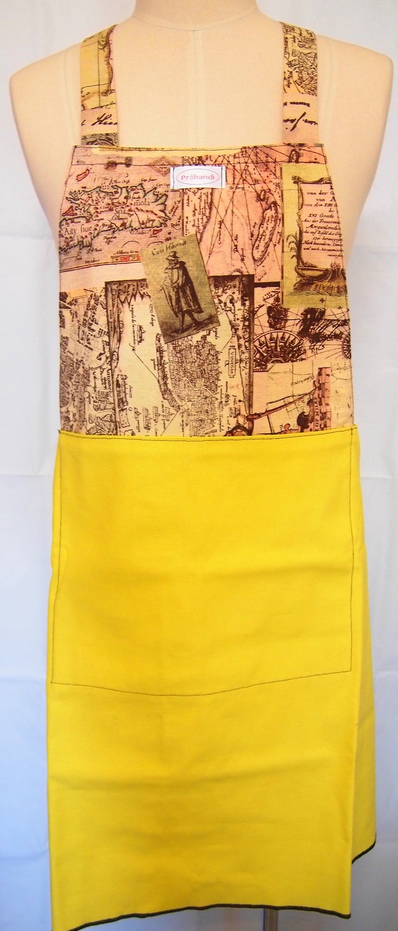 Geographical Totem Mustard Green Thick Twill Apron - Aprons - Cotton & Hemp 