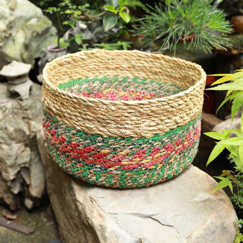 Aquatic Sari Round Basket_Fair Trade - กล่องเก็บของ - ผ้าฝ้าย/ผ้าลินิน หลากหลายสี