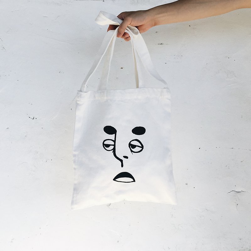 hoof handmade sleeping face drag special bag - กระเป๋าแมสเซนเจอร์ - ผ้าฝ้าย/ผ้าลินิน ขาว