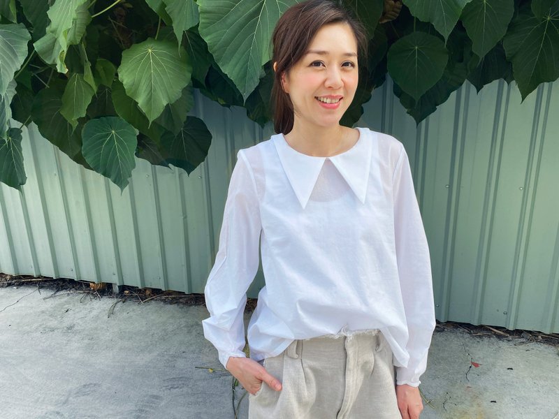 Paloma 不對襯領鐘形蓬袖長袖棉質襯衫 - 女襯衫 - 棉．麻 黑色