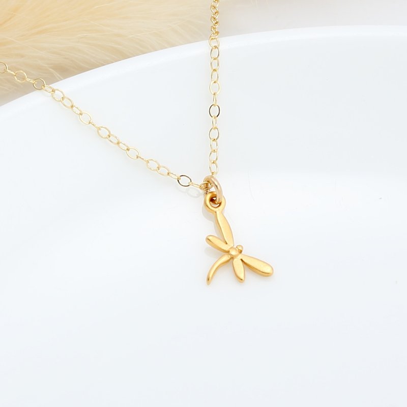 Dragonfly s925 sterling silver 24k gold plated necklace Valentine Day gift - Necklaces - Sterling Silver Gold