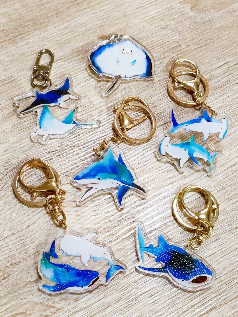 鯊魚/魟魚/雙頭鯊雙面壓克力吊飾 - 吊飾/掛飾 - 壓克力 多色