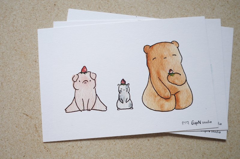 Bears Pig year 2019 postcard Sweet Strawberry - การ์ด/โปสการ์ด - กระดาษ สีเขียว