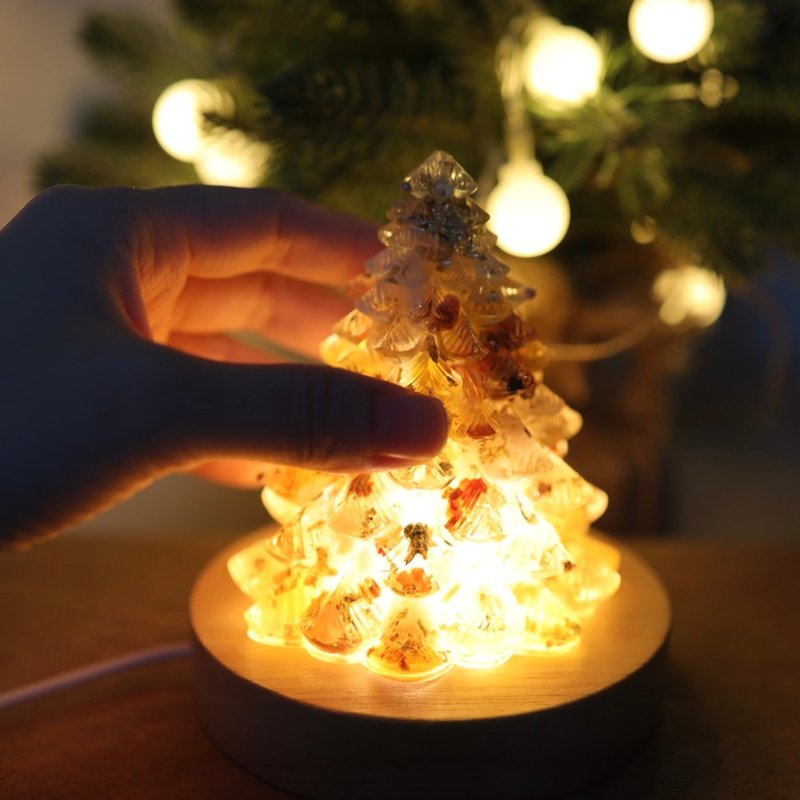 [Fast Shipping] Lucky Golden Gold Foil Crystal Christmas Tree Night Light - Rhubarb Crystal Aogang Energy - โคมไฟ - หยก สีเหลือง