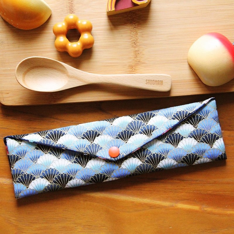 Wenqingfeng environmentally friendly chopsticks bag ~ shell sea azure blue Japanese storage bag hand-made tableware bag. Exchange gifts - Storage - Cotton & Hemp Blue