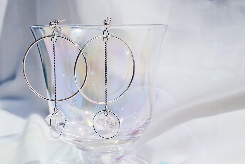 Herkimer Diamond Loops 925 Silver earrings  - ต่างหู - โลหะ สีเงิน