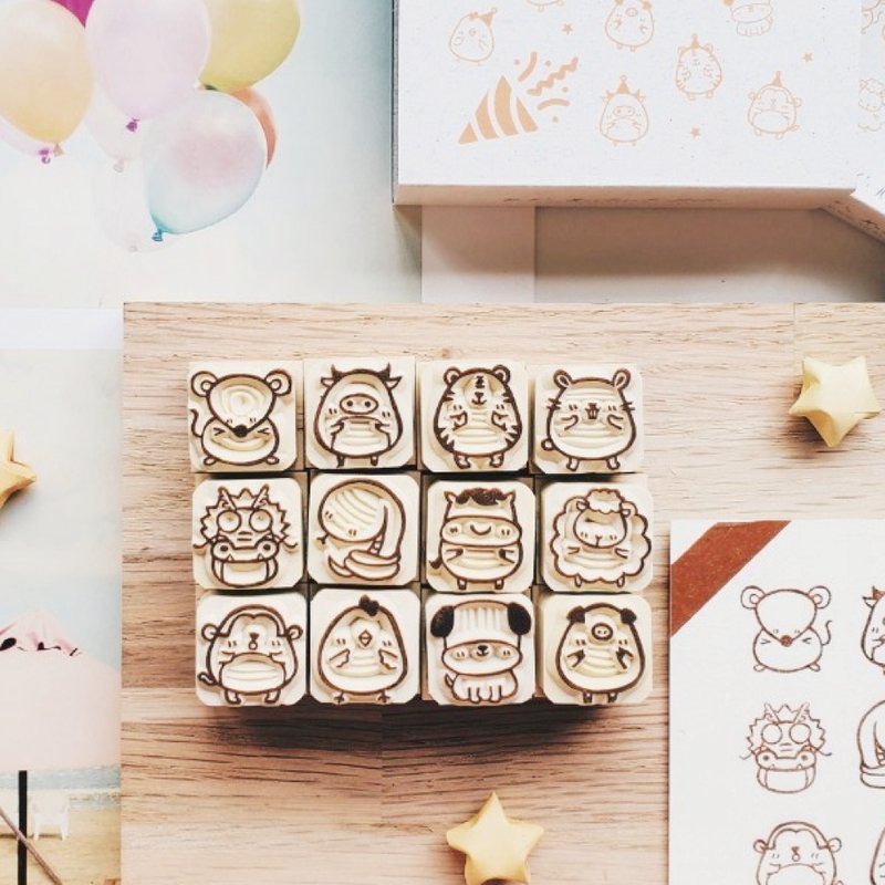 Handmade Rubber Stamp-E Zodiac Birthday Party Self-Filling Emoticon Stamp 2X2cm (12 Styles) - Stamps & Stamp Pads - Rubber Orange