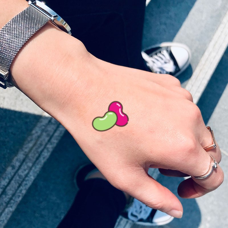 OhMyTat 果凍豆 Jelly Bean 刺青圖案紋身貼紙 (6 張) - 紋身貼紙 - 紙 多色