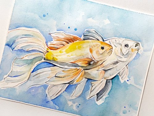 魚の絵 金魚 原画 水彩画 アートワーク うお座 ウォールアート