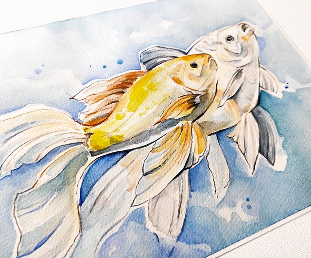 魚の絵 金魚 原画 水彩画 アートワーク うお座 ウォールアート