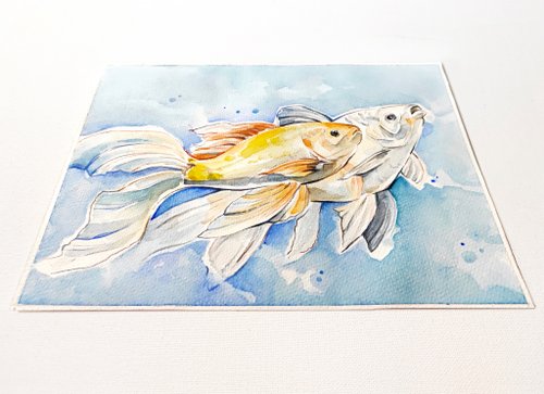 【絵画】ネイチャーアート　「金魚」原画 金魚 メタリック 水彩原画 イラスト ギフト 絵画 Annie