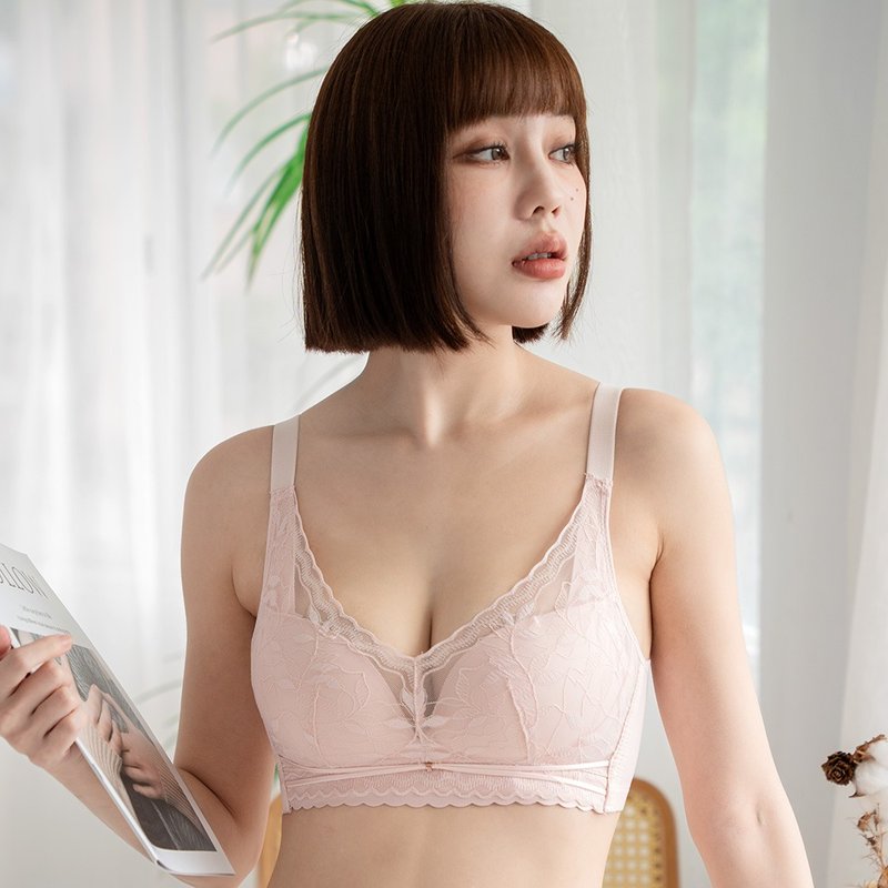 Pink Lady 無鋼圈 BC罩杯 遠窗花景 均勻微加厚杯 柔滑側片內衣 - 女內衣褲 - 其他人造纖維 粉紅色