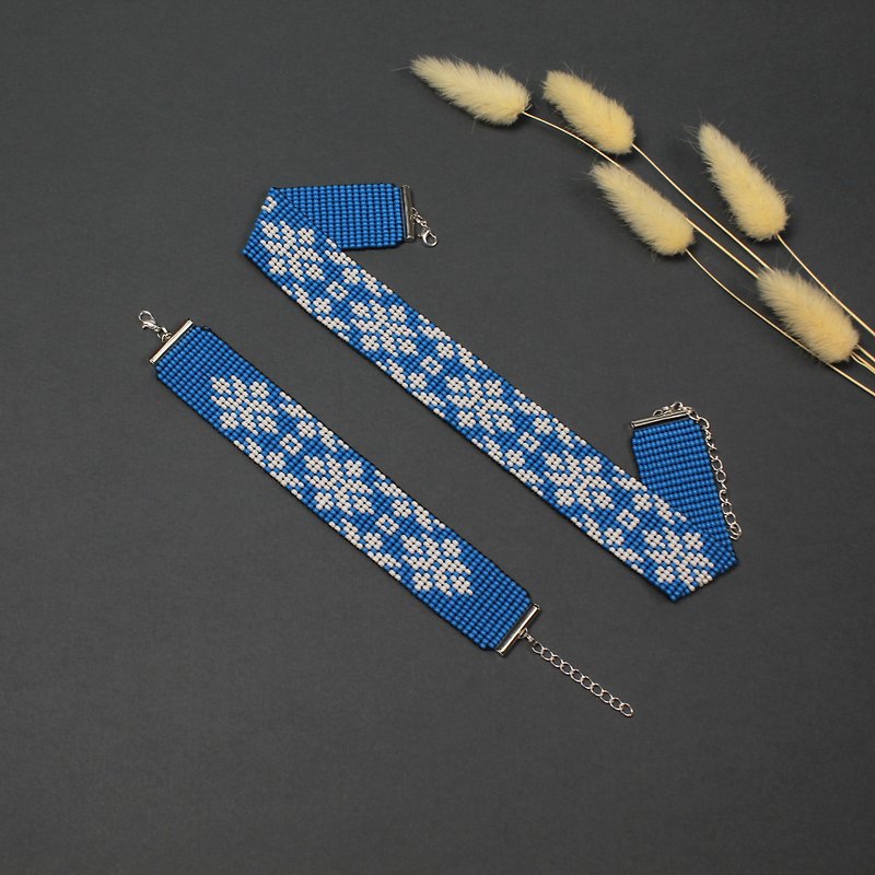 Statement geometric set jewelry, Bead choker and baed bracelet - สร้อยติดคอ - แก้ว สีน้ำเงิน