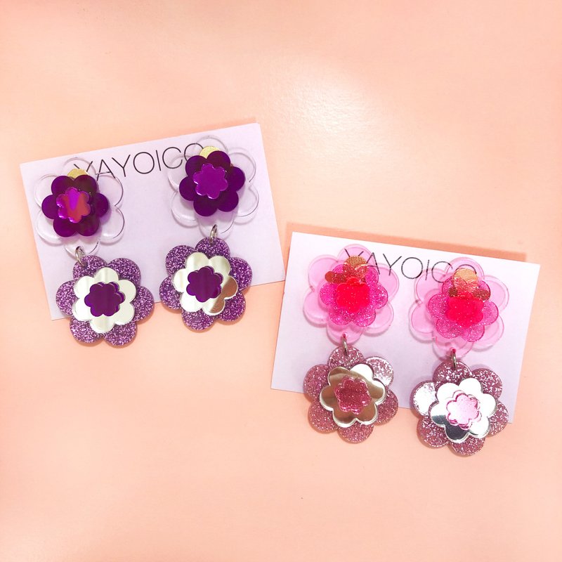 FLOWER TWINS / pierced earrings・clip-on earrings - ต่างหู - อะคริลิค หลากหลายสี