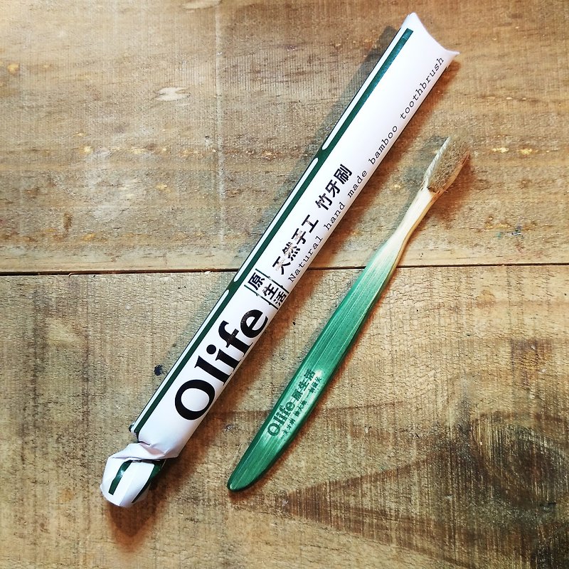 Olife原生活 天然手工竹牙刷【適中軟度白馬毛 1支漸層深綠色】 - 其他 - 竹 綠色