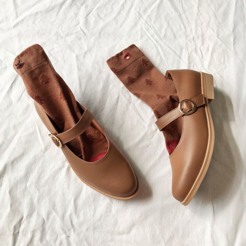 Full genuine leather Mary Jane doll shoes - caramel Brown women's leather shoes - รองเท้าหนังผู้หญิง - หนังแท้ สีนำ้ตาล
