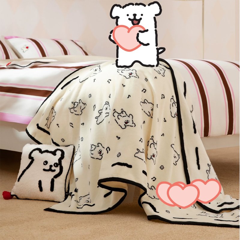 [Free Shipping] Lying Island Line Puppy Co-branded Coral Velvet Blanket Office Nap Warm Lazy Blanket - Blankets & Throws - Other Materials 