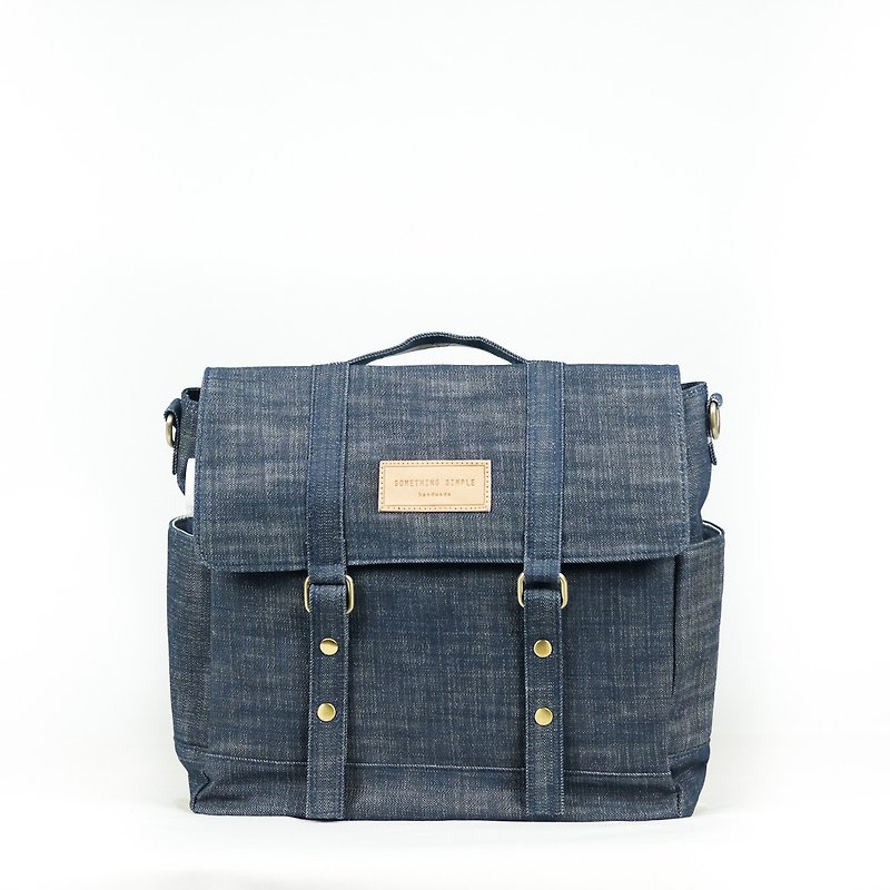 Messenger - denim [ 3 ways bag -backpack / cross body / handbag ] - 背囊/背包 - 棉．麻 藍色