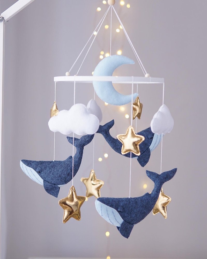 Whale ocean mobile. Neutral gender nursery decor. Baby shower gift