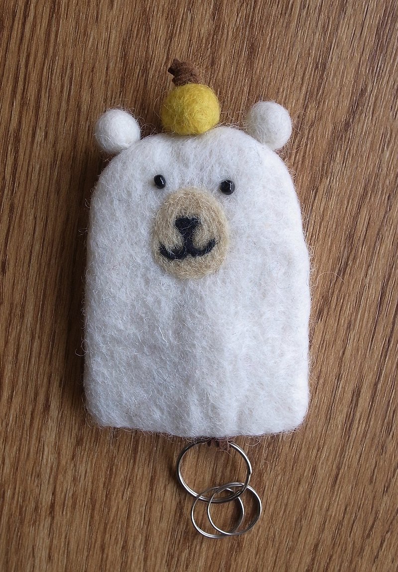 Felted Polar Bear Key Bag, Key Case, Keychain, Keyring,  String Pouch - Keychains - Wool White