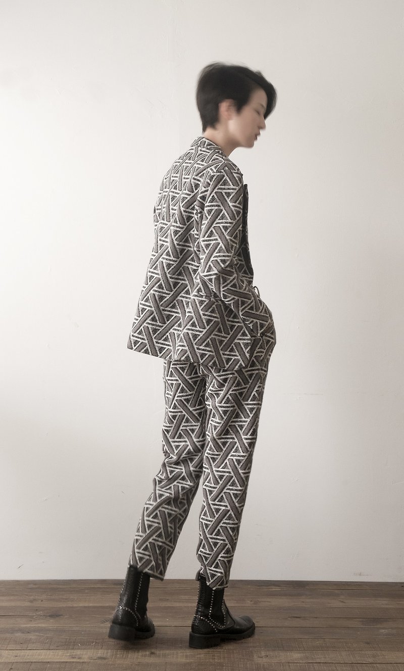 [Retro modern poems] Grey retro checkered suit classic pants - Women's Pants - Polyester Gray