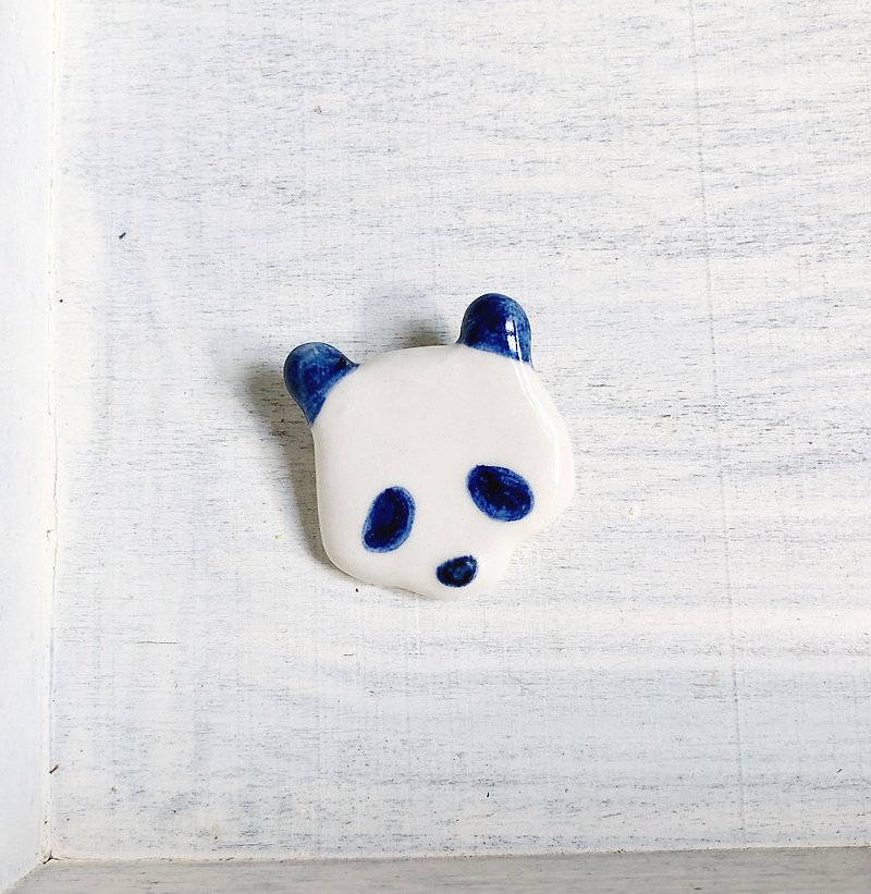 熊貓 白瓷別針 皇家藍 - 胸針 - 瓷 藍色