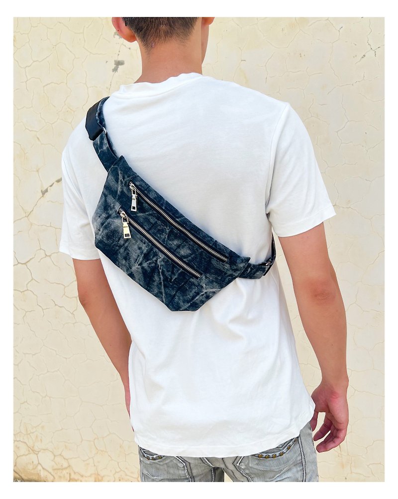 Belt bag-100% upcycled from jeans - กระเป๋าแมสเซนเจอร์ - วัสดุอีโค สีดำ
