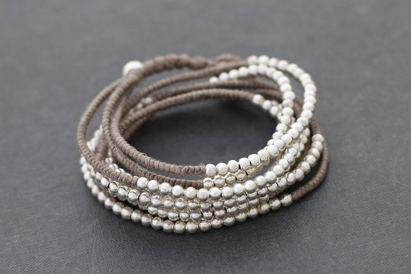 Wrap Beaded Bracelets Silver Taupe Woven Bracelets Necklaces Multi Function - Bracelets - Cotton & Hemp Khaki