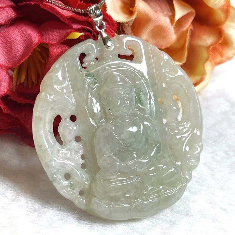 多寶晶石/天然翡翠A貨如來佛/八大守護神/大日如來/釋迦牟尼如來 - 項鍊 - 玉石 透明