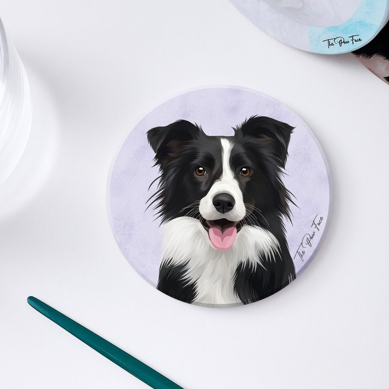 邊界牧羊犬 邊境牧羊犬 狗狗-圓型陶瓷吸水杯墊/動物/居家用品 - 杯墊 - 陶 