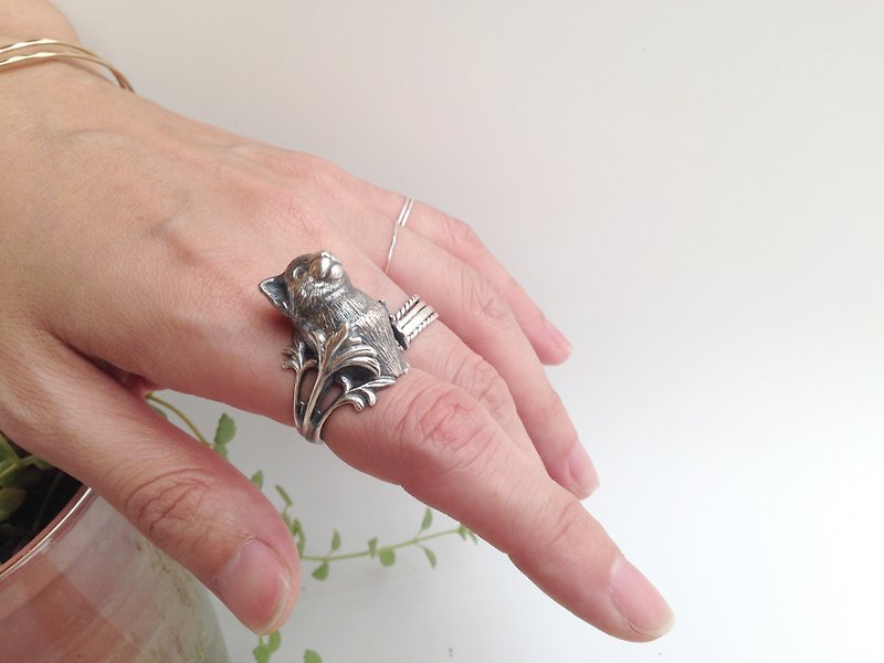 生日 週年 貓奴 禮物 手工訂作 純銀巴洛克花圈貓咪戒指 - 戒指 - 純銀 銀色