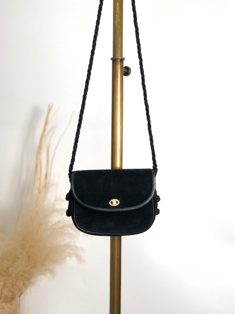 【 日本直送　名牌中古包 】CELINE セリーヌ ショルダーバッグ ブラック ブラゾン ベロア ミニバッグ vintage ヴィンテージ p8xbtw - 側背包/斜背包 - 棉．麻 黑色