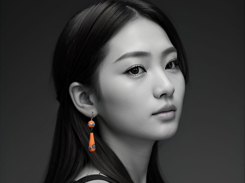 #GE0026 Murano Millefiori Glass Beads Earring - Earrings & Clip-ons - Glass Orange