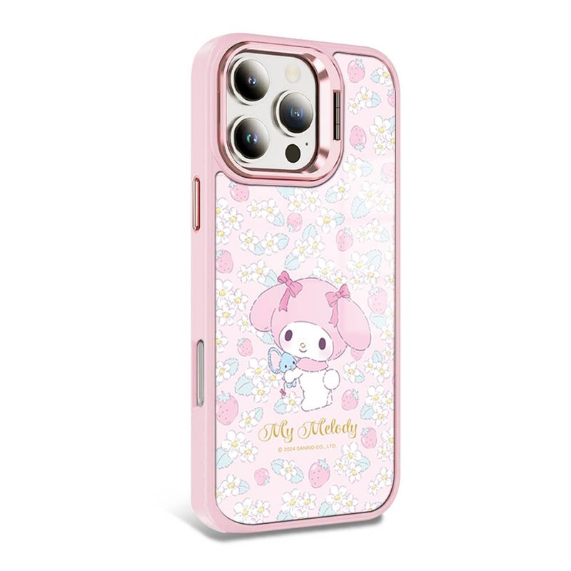 Sanrio iPhone full range of military-standard anti-fall alloy frame invisible stand phone cases-Strawberry Melody - Phone Cases - Other Materials Multicolor