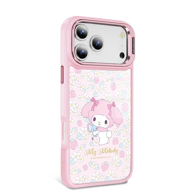 三麗鷗iPhone 全系列軍規防摔合金框隱形立架手機殼-草莓美樂蒂 - 手機殼/手機套 - 其他材質 多色