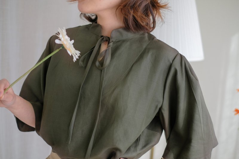 Layla Linen Top 襯衫 麻質 : Olive Green 綠色 - 女上衣/長袖上衣 - 亞麻 綠色