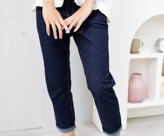 エラスティックバンドデニムパンツブルーとブラック - ショップ 