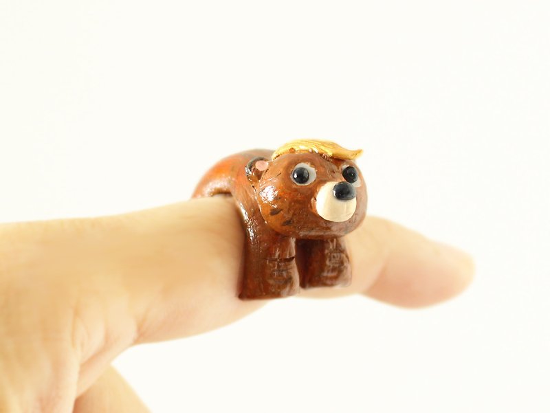 Bear ring - Hand formed ring - แหวนทั่วไป - ดินเผา สีนำ้ตาล