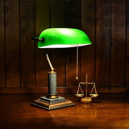 Full Bronze Marble Seat Bank Table Lamp, Classic Library Floor Lamp